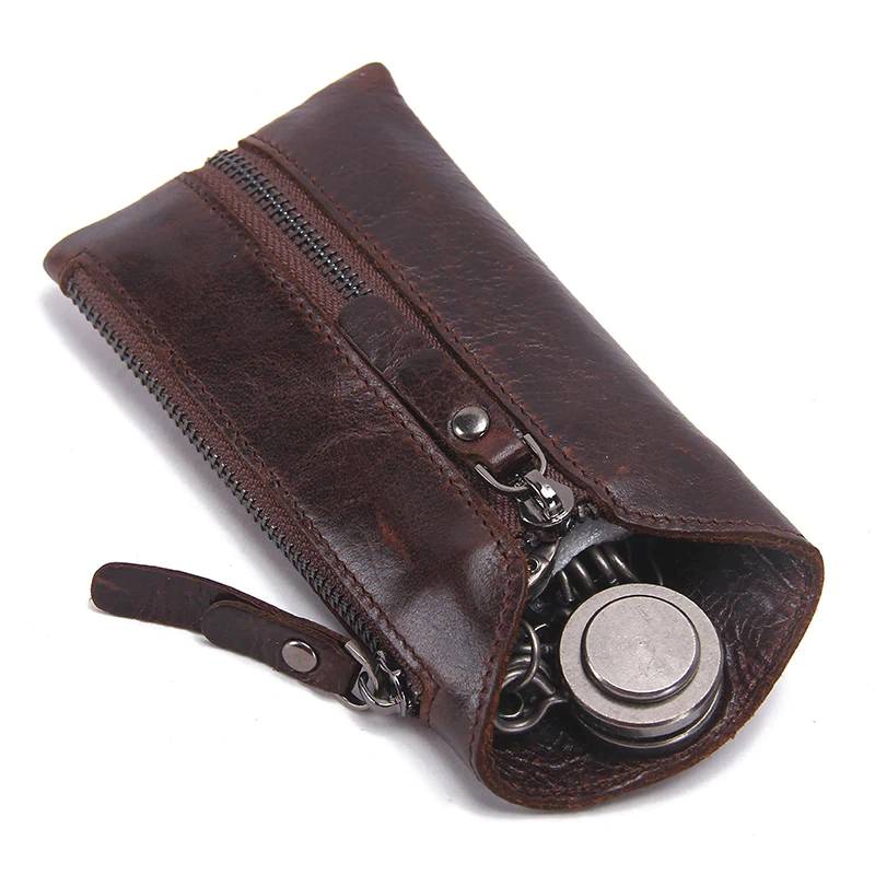 Genuine Leather Key Wallet Zipper Car Key Holder Housekeeper Key Organizer Wallets and Card Holders