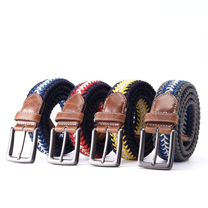 Men's Designer Leather Braided Elastic Stretch Cross Buckle Casual Golf Belt Mens Belts