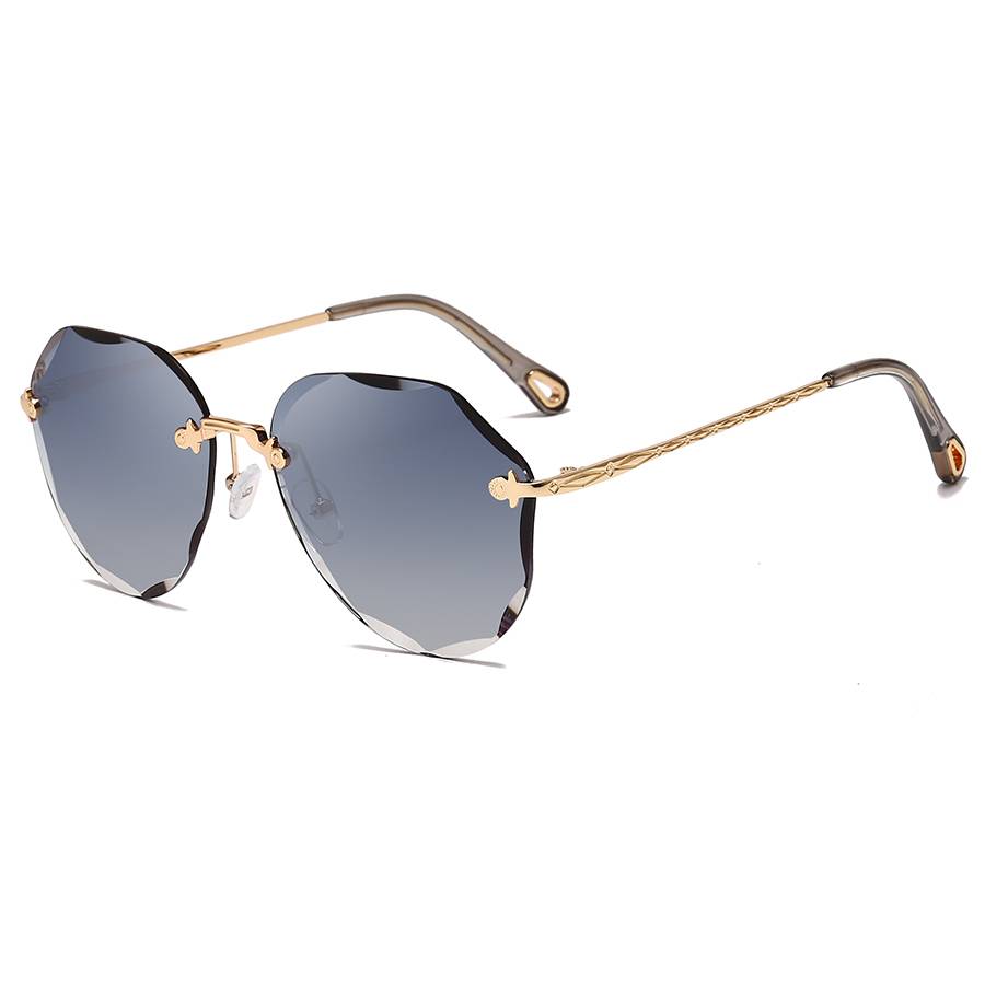 Rimless Sunglasses with Diamond Cut Lenses Unisex Sunglasses