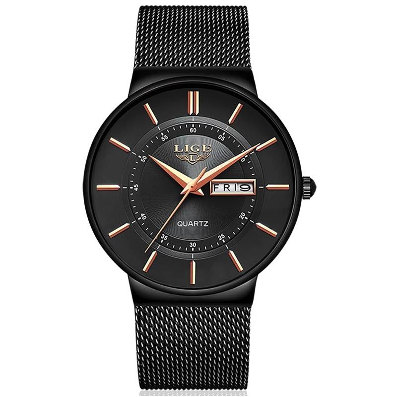 LIGE Men's Ultra Thin Waterproof Quartz Watch with Date Lige Watches