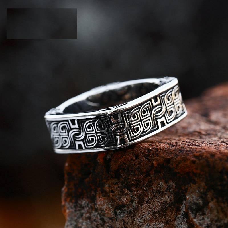 Unique Square Shaped Ring for Men Vintage Carved Pattern Mens Rings