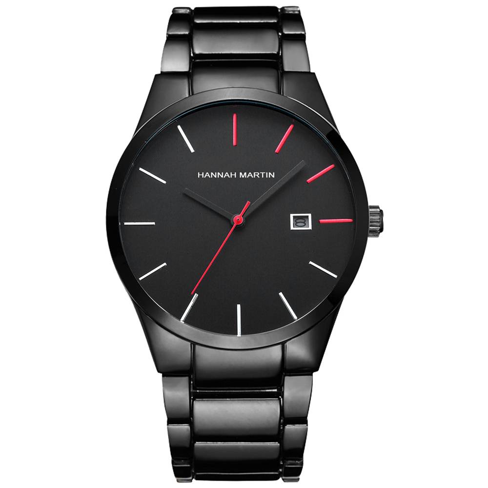 Hannah Martin Red Black Stainless Steel Business Men's Watch Hannah Martin