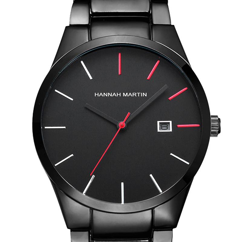 Hannah Martin Red Black Stainless Steel Business Men's Watch Hannah Martin
