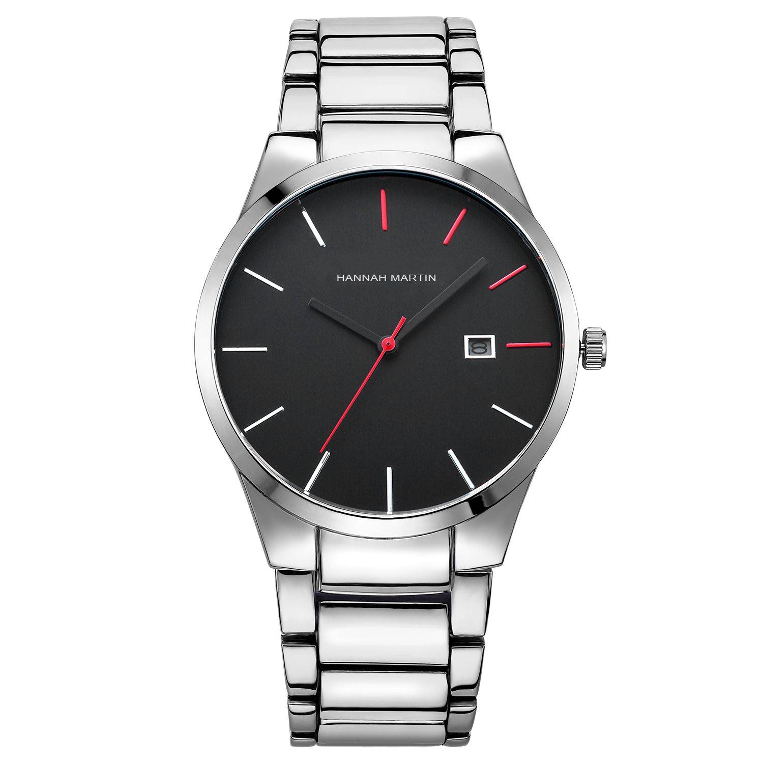 Hannah Martin Red Black Stainless Steel Business Men's Watch Hannah Martin
