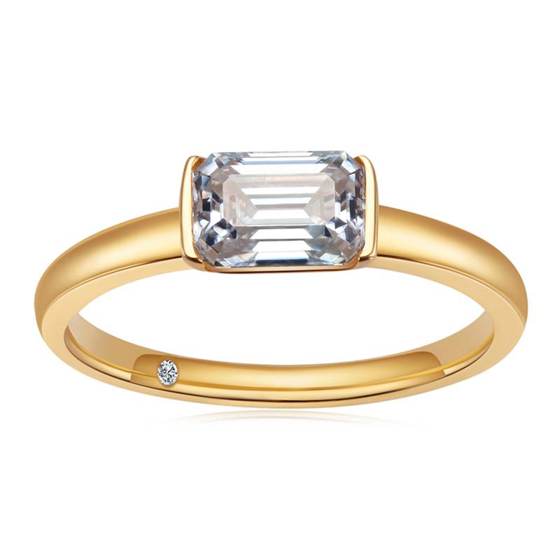 1 Carat Emerald Cut Moissanite Ring in 18K Yellow Gold Over Sterling Silver