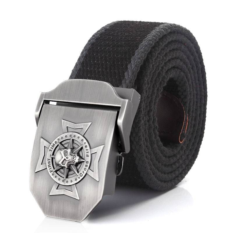 Skull Cross Metal Buckle Military Canvas Belts Mens Belts