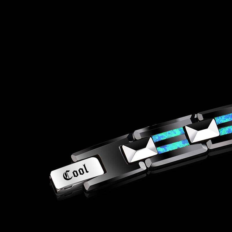 10mm Width Black Ceramic Bracelet Tungsten Links for Men inlay Opal 18.5cm/20cm Length, Free Shipping Magnetic Jewelry