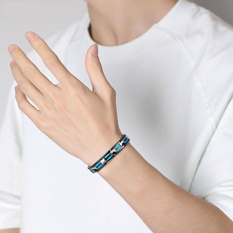 10mm Width Black Ceramic Bracelet Tungsten Links for Men inlay Opal 18.5cm/20cm Length, Free Shipping Magnetic Jewelry