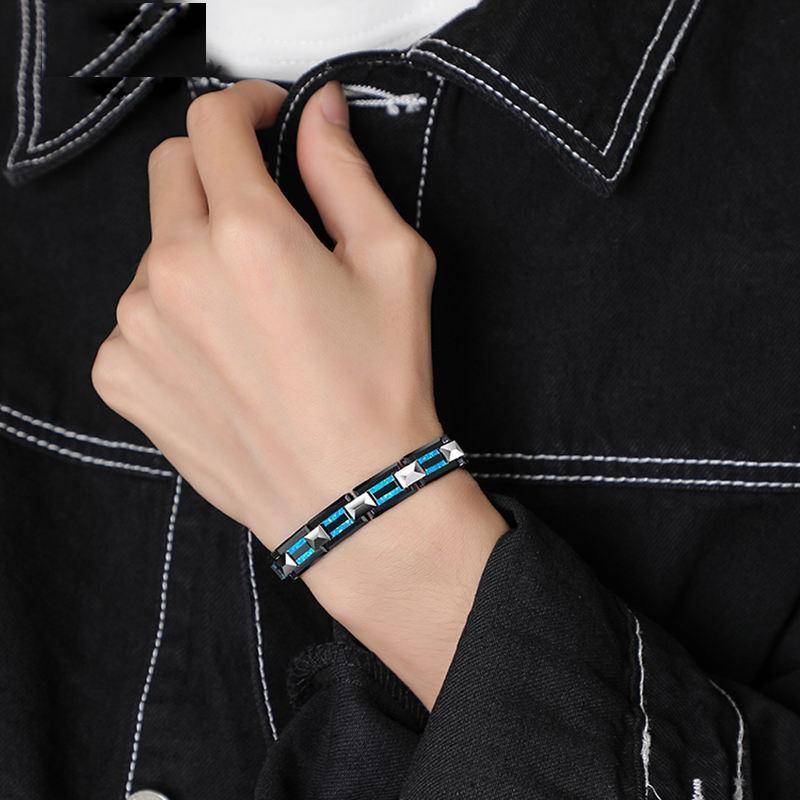 10mm Width Black Ceramic Bracelet Tungsten Links for Men inlay Opal 18.5cm/20cm Length, Free Shipping Magnetic Jewelry