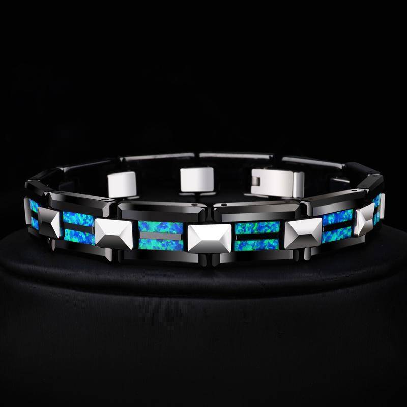 10mm Width Black Ceramic Bracelet Tungsten Links for Men inlay Opal 18.5cm/20cm Length, Free Shipping Magnetic Jewelry