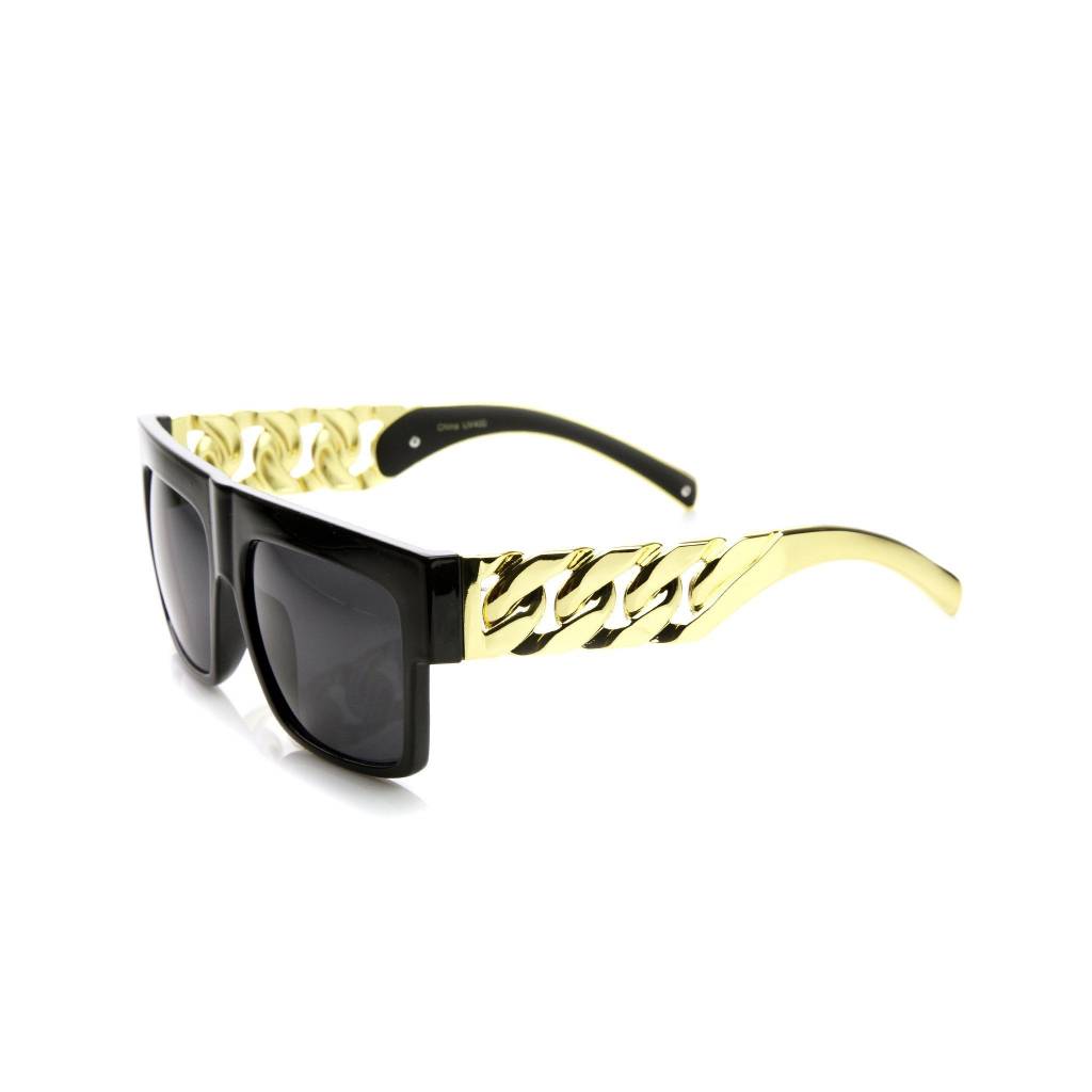 Black & Gold Chain-Arm Stunna Shades Affordable Accessories Unisex Sunglasses
