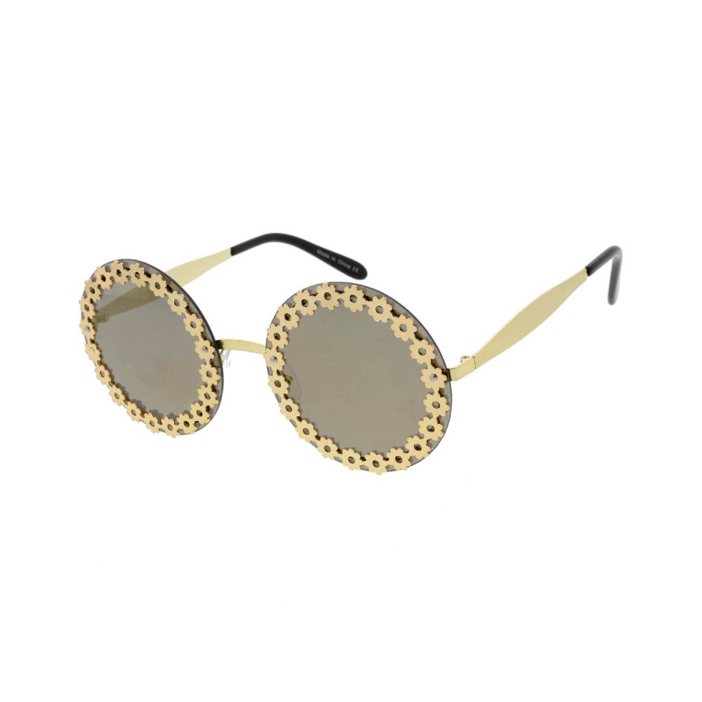 Gold Women’s Round Floral-Trim Sunglasses Affordable Accessories Unisex Sunglasses