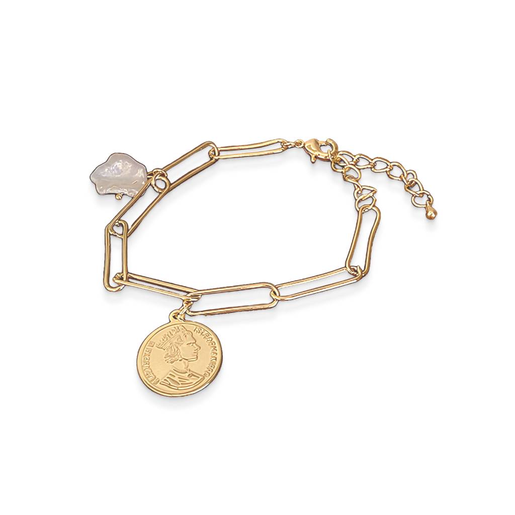 Pearl and Coin Pendant Bracelet Bracelets & Bangles Women's Jewelry