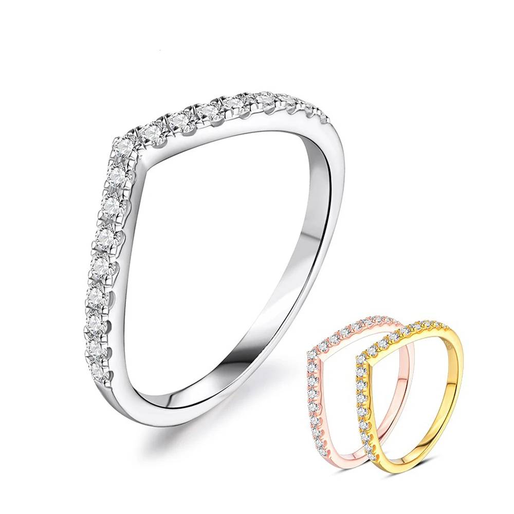 Elegant Moissanite Diamond Band Ring in 18K Gold Plated 925 Sterling Silver
