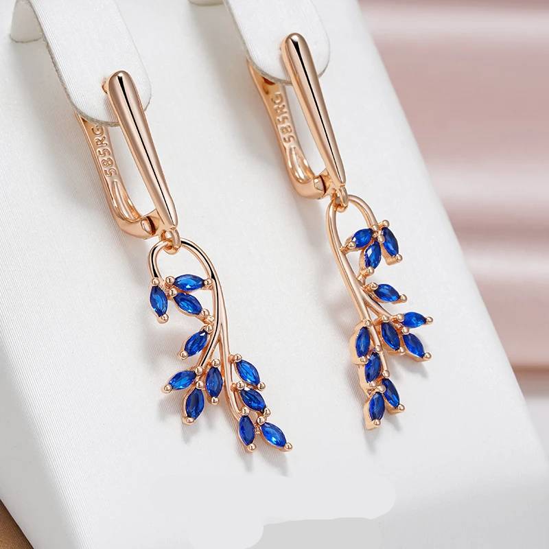 Blue Zircon Leaf Shape Dangle Earrings Women's Earrings