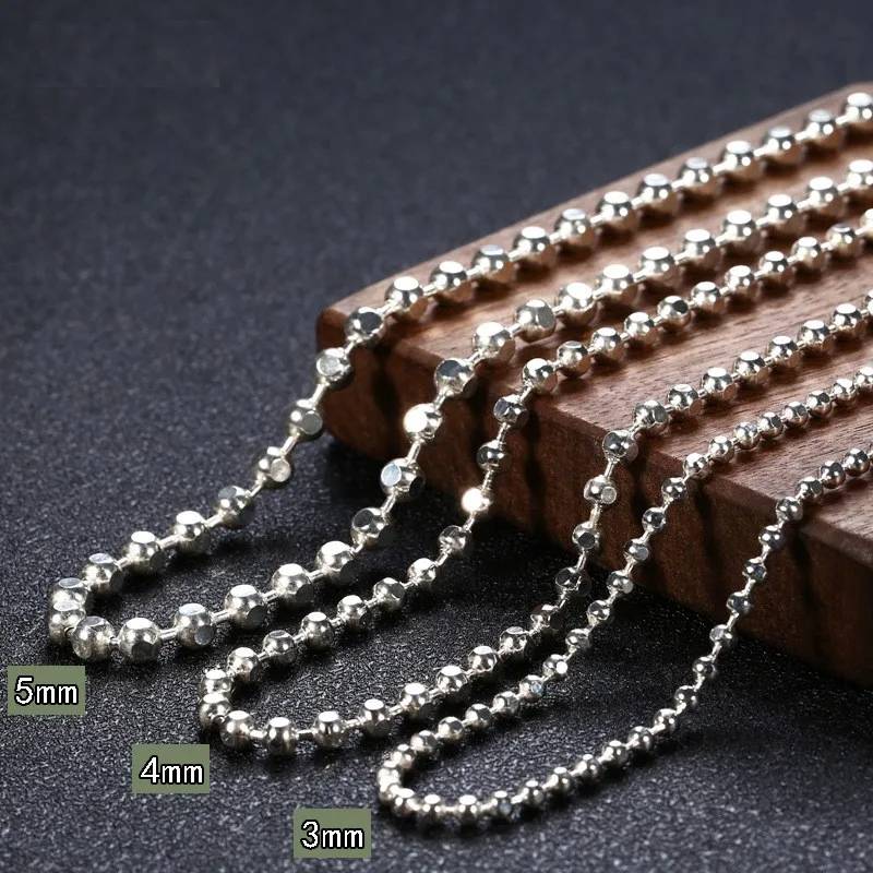 Silver Square Ball Beads Chain Necklace Men's Chains