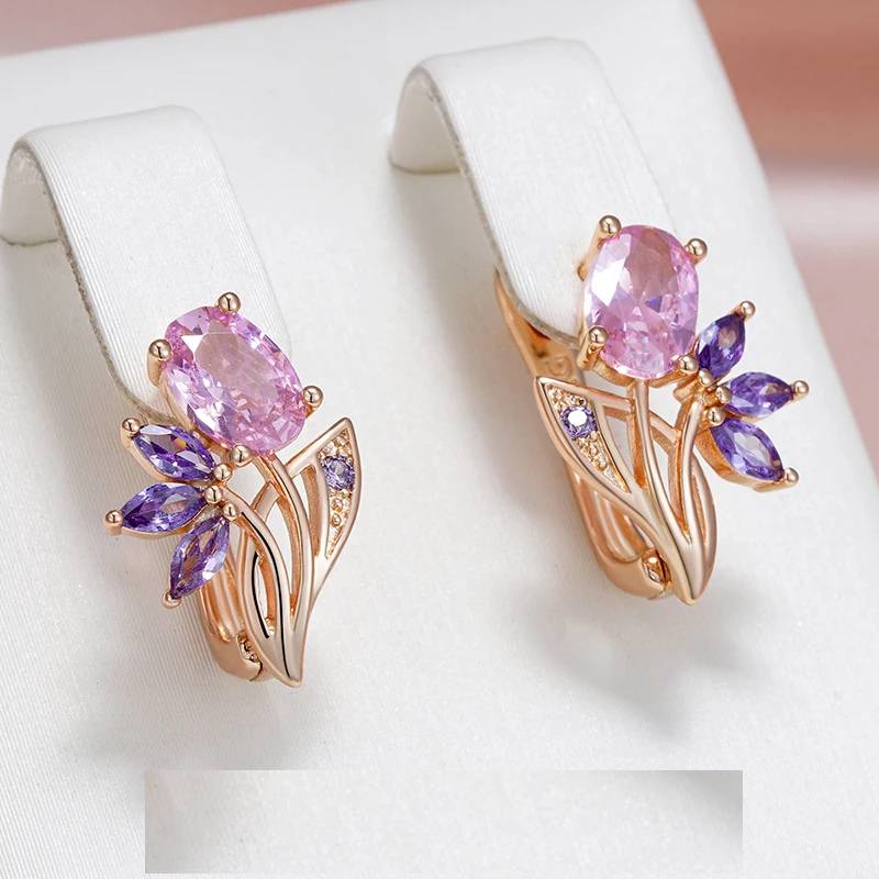 Purple Natural Zircon Flower Drop Earrings Women's Earrings