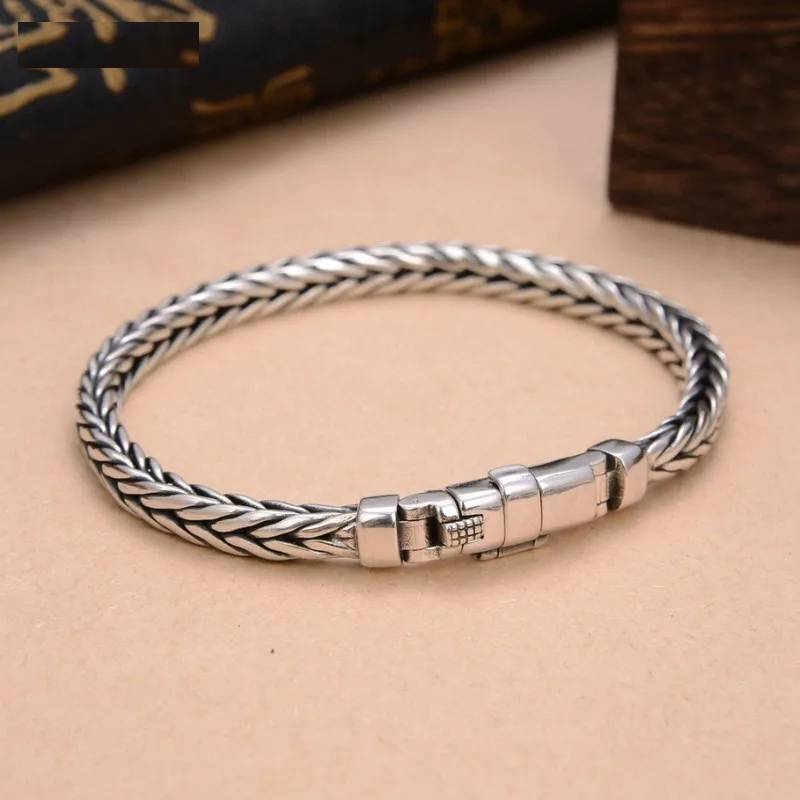 Handmade Woven Retro Pure S925 Silver Bracelet Men's Bracelets