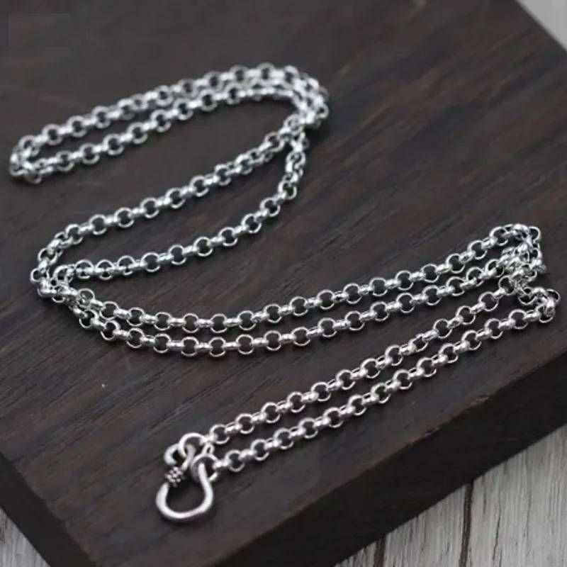 BOCAI 100% S925 Silver Jewelry Circle Necklace Retro Man and Woman All-Match Long Paragraph Sweater Chain Valentine's Day Gifts Men's Chains Men's Jewelry Necklaces & Pendants Women's Jewelry