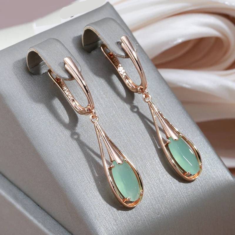 Emerald Long Drop Zircon Earrings Women's Earrings