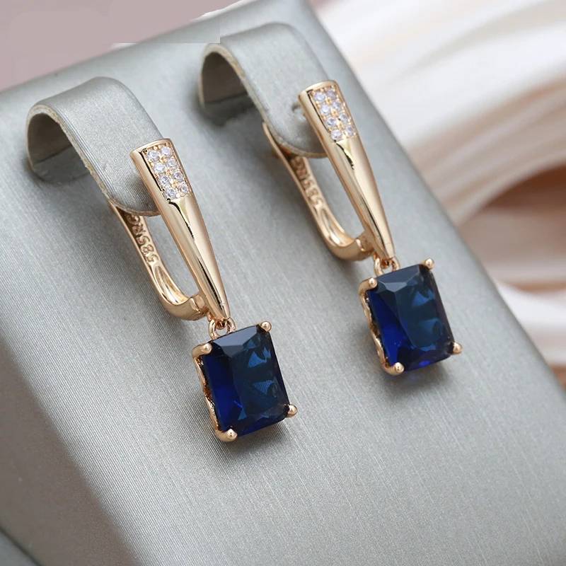 Square Mysterious Blue Zircon Long Earrings Women's Earrings