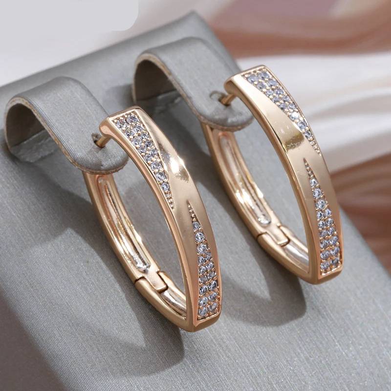 Trendy 585 Rose Golden Hoop Earrings Women's Earrings