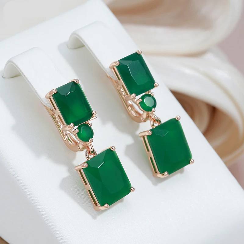 Square Dark Green Zircon Drop Earrings Women's Earrings