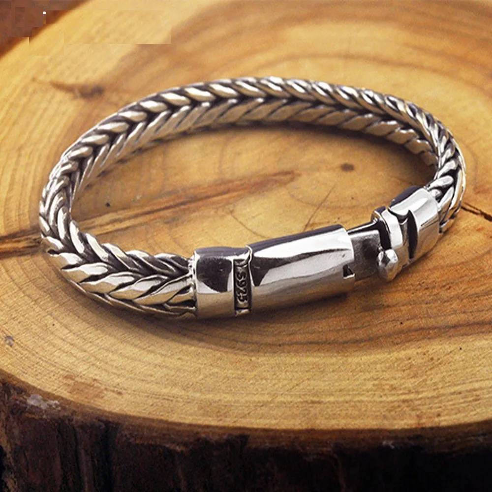 Pure Silver Hand-Woven Men's Vintage Bracelet Men's Bracelets