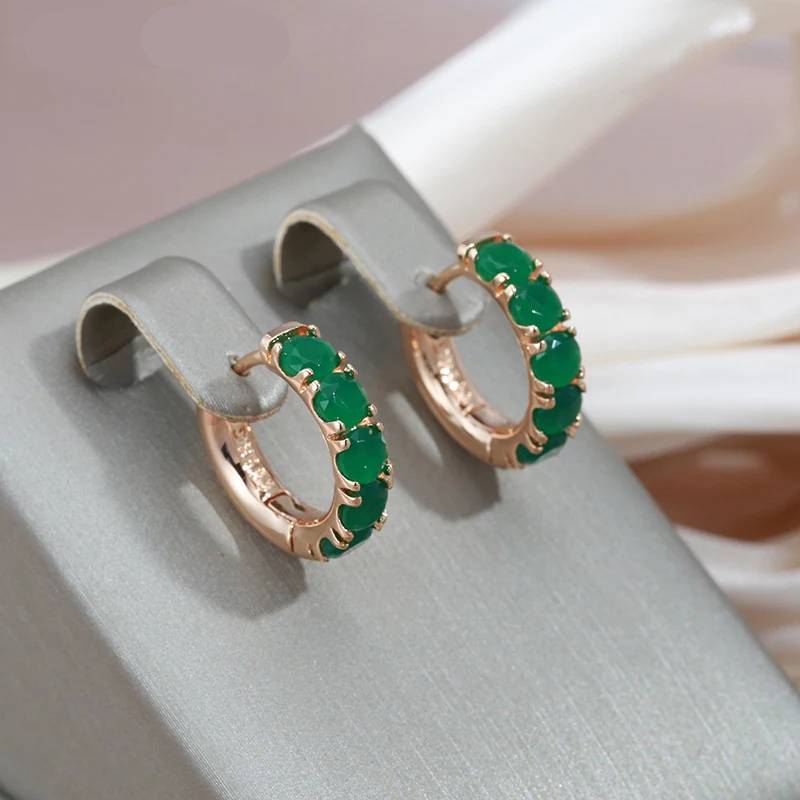 Opal Dark Green Stone Hoop Earrings Women's Earrings