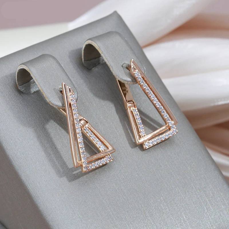 Triangle 585 Rose Gold Color Earrings Women's Earrings