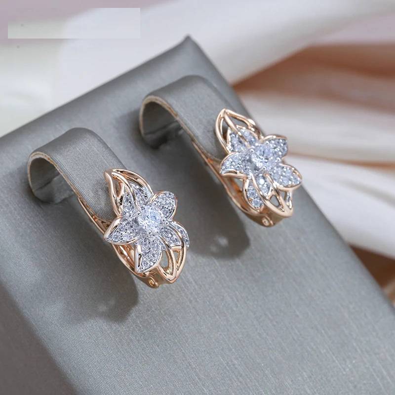 Gold Color Silver Plated Flower Earrings Women's Earrings