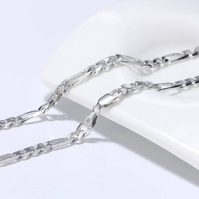 Figaro Chain Necklace Italian Handmade 5mm Sterling Silver Men's Chains Necklaces & Pendants