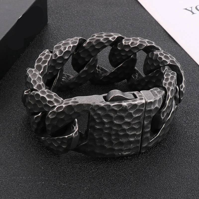 Heavy Curb Bracelet for Men Vintage Stainless Steel Cuban Chain Men's Bracelets