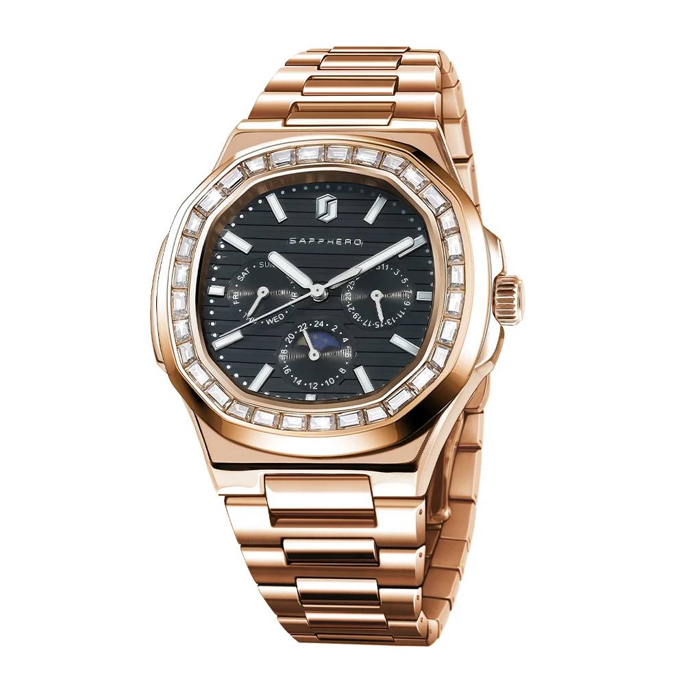 SAPPHERO Square Watch for Men Luxury Diamond Wristwatch Waterproof Date Clock Stainless Steel Quartz Mens Watches Sapphero Watches