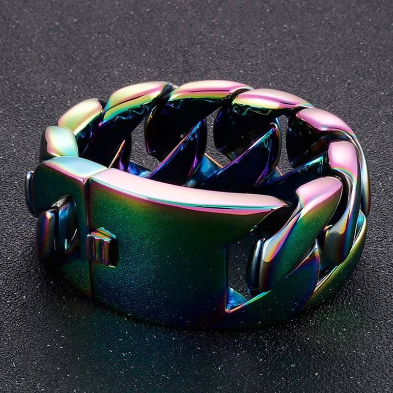 Colorful Curb Bracelet for Men 316L Stainless Steel Heavy Cuban Chain Men's Bracelets