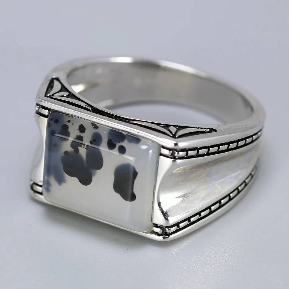 Solid 925 Silver Ring Cool Vintage Men's Rings Aeolus With Natural Stone Original Color Turkish Man Jewelry Bague Argent Mens Rings