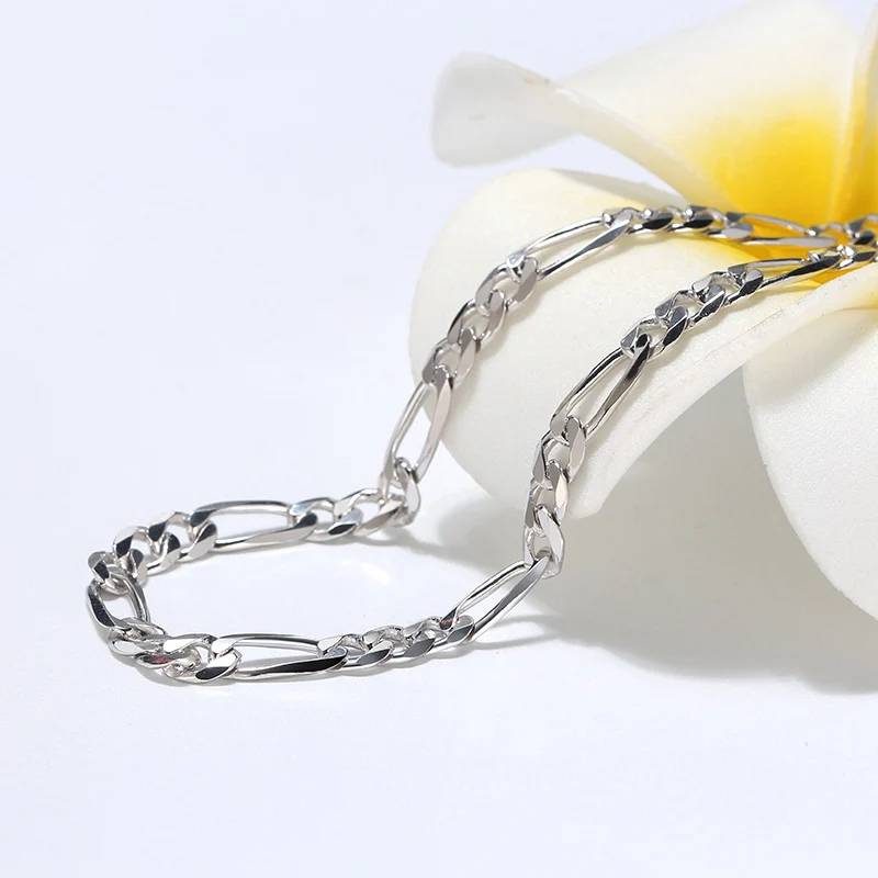 Figaro Chain Necklace Italian Handmade 5mm Sterling Silver Men's Chains Necklaces & Pendants
