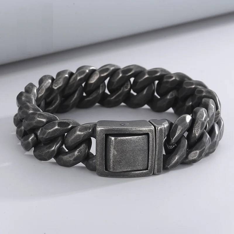 Retro Stainless Steel Cuban Chain Link Curb Bracelet for Men Men's Bracelets