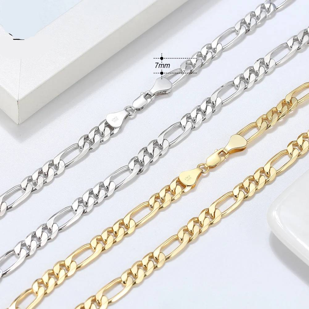 Figaro Chain Necklace Italian Handmade 5mm Sterling Silver Men's Chains Necklaces & Pendants
