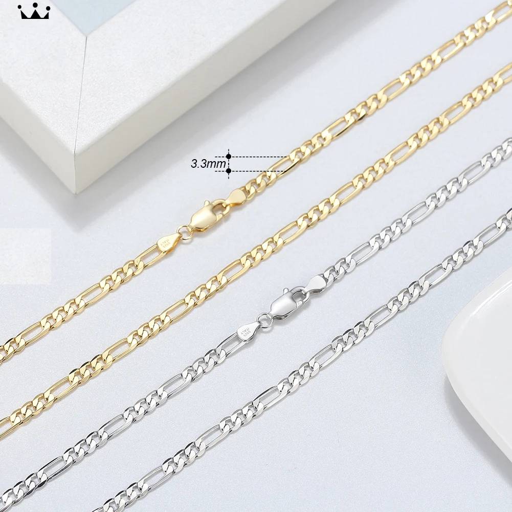 Figaro Chain Necklace Italian Handmade 5mm Sterling Silver Men's Chains Necklaces & Pendants