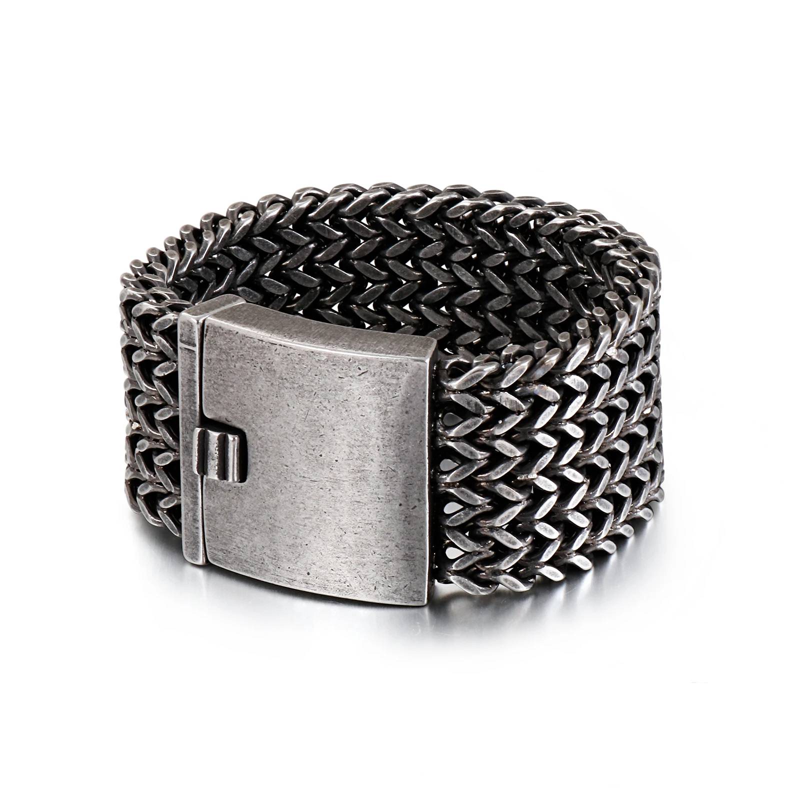 30mm Mesh Link Chain Bracelet for Men Stainless Steel Gold Silver Charm Bangle Men's Bracelets