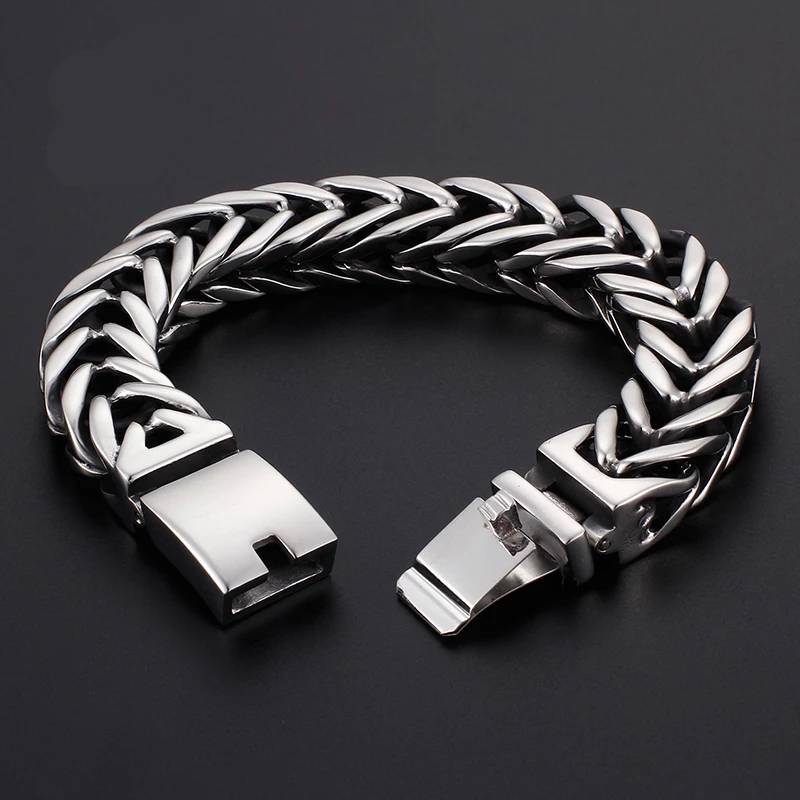 23cm Stainless Steel Mesh Chain Men's Bracelet Shiny Silver Charm Men's Bracelets
