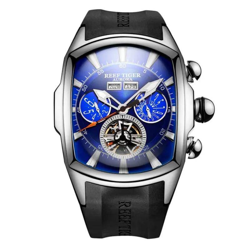 Reef Tiger Aurora Tank 2 Top Brand Luxury Big Watch for Men Blue
