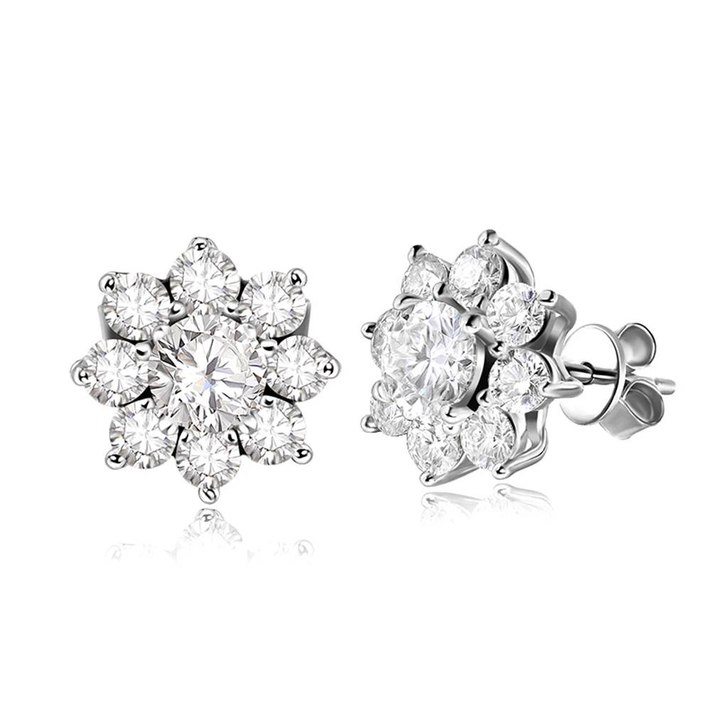 Floral Moissanite Diamond Earrings in 18K White Gold Women's Earrings