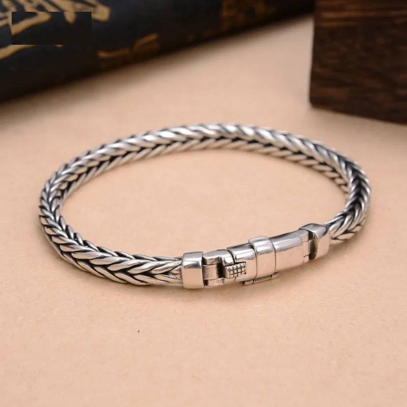 S925 Silver Retro Handmade Woven Keel Bracelet Men's Bracelets