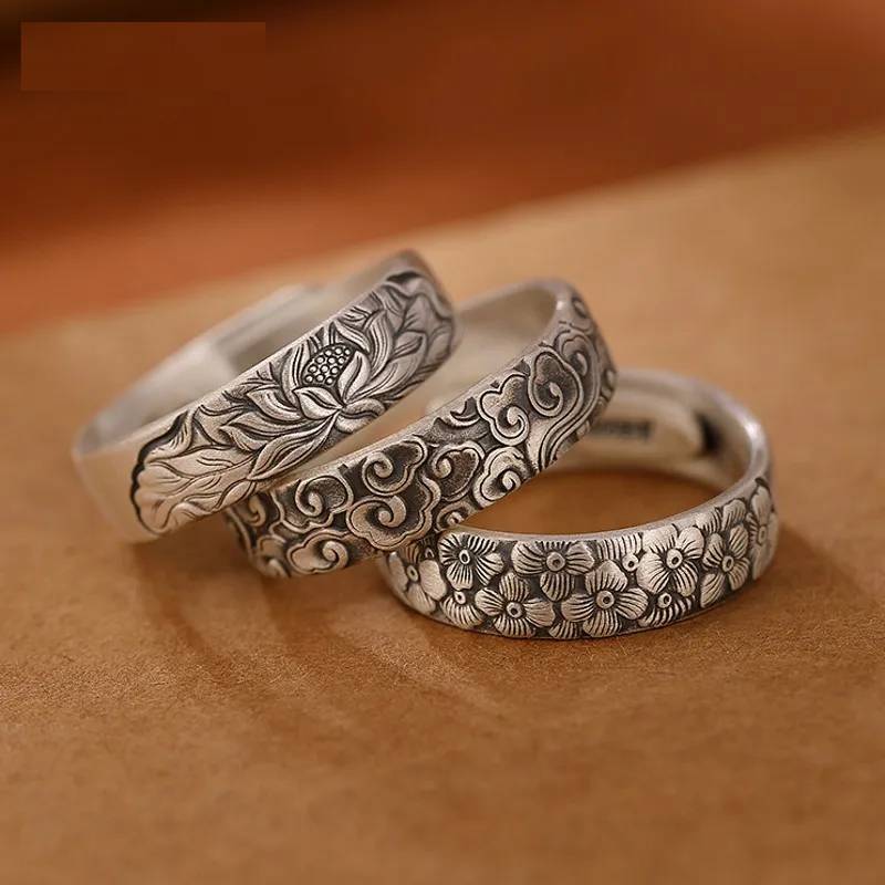 Matte Cloud/Plum/Lotus S999 Silver Ring Women's Rings