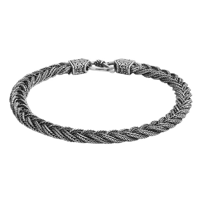 Sterling Silver Woven Bracelet Handcrafted Vintage Men's Bracelets