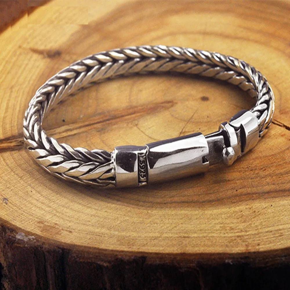 S925 Pure Silver Hand Woven Vintage Men's Bracelet Men's Chains