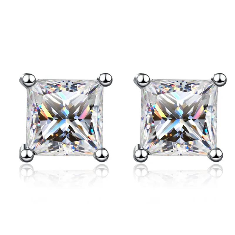 Elegant Princess Cut Moissanite Diamond Earrings in 18K White Gold Women's Earrings