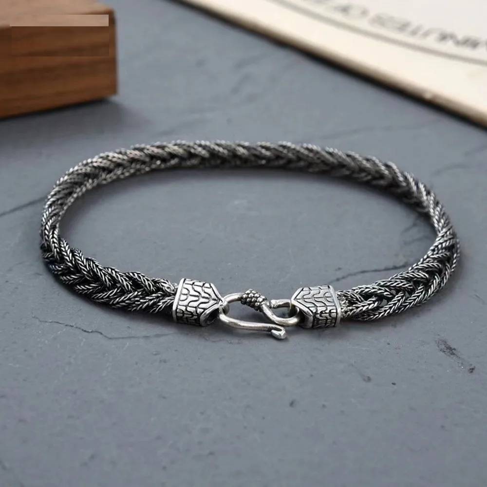 Retro S925 Silver Fox Tail Hand Woven Bracelet Bracelets & Bangles Men's Bracelets